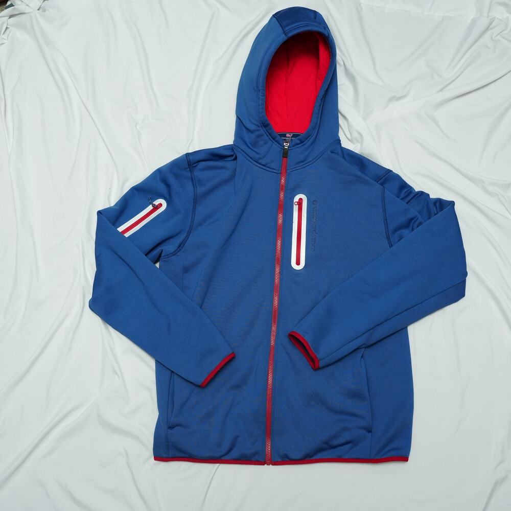 Vineyard Vines Blue Red Hooded Softshell Jacket Men's Large